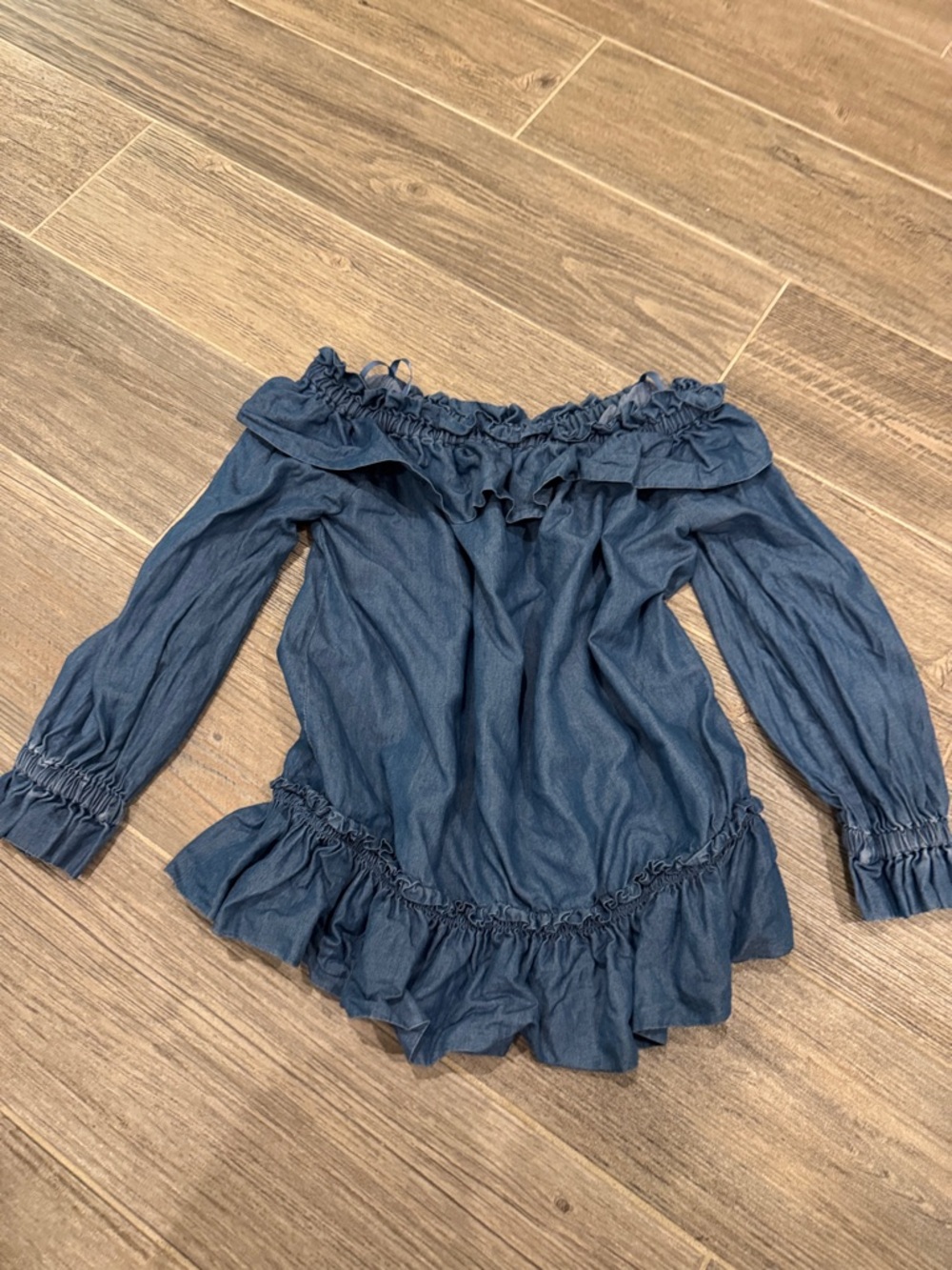 MICHAEL Michael Kors Denim-Style Off-Shoulder Ruffle Top - Navy